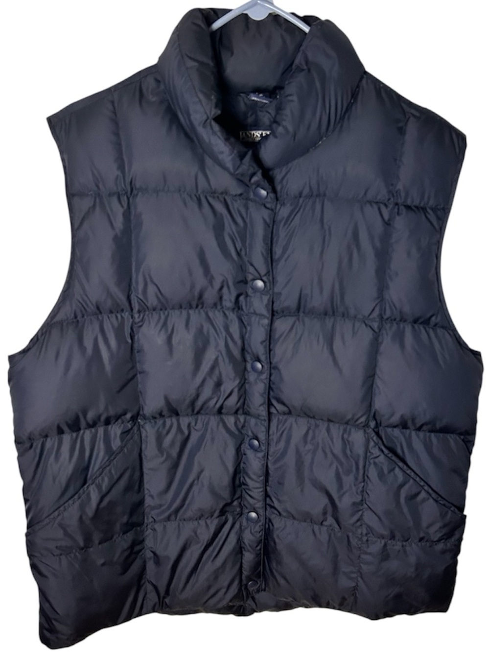 Lands' End Goose down Midnight dark blue Quilted Puffer Vest packable. L 14-16